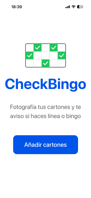 Pantalla de inicio de CheckBingo