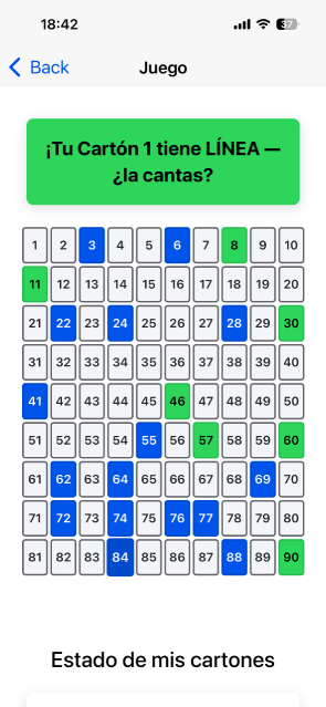 Aviso de línea y bingo